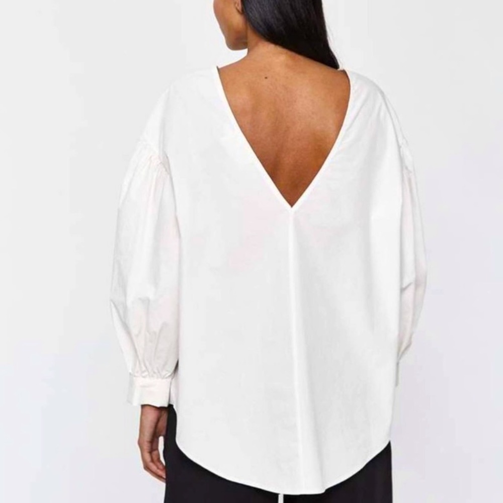 Mijeong Park White Puff Long Sleeve Reversible V-Back Small 100% Cotton